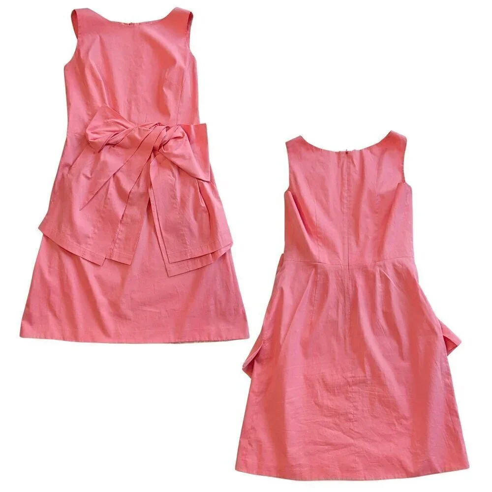 2013/15 PAULE KA Pink Coquette Cotton Sleeveless Tie Sheath Mini Dress Size 36/4